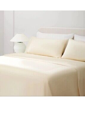 LA JOLIE MUSE King Sheet Set, 100% Cotton Sateen King Ivory Sheets, Luxury
